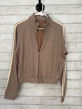 HALARA Brown Zip-Up Track Jacket with Cream Stripes